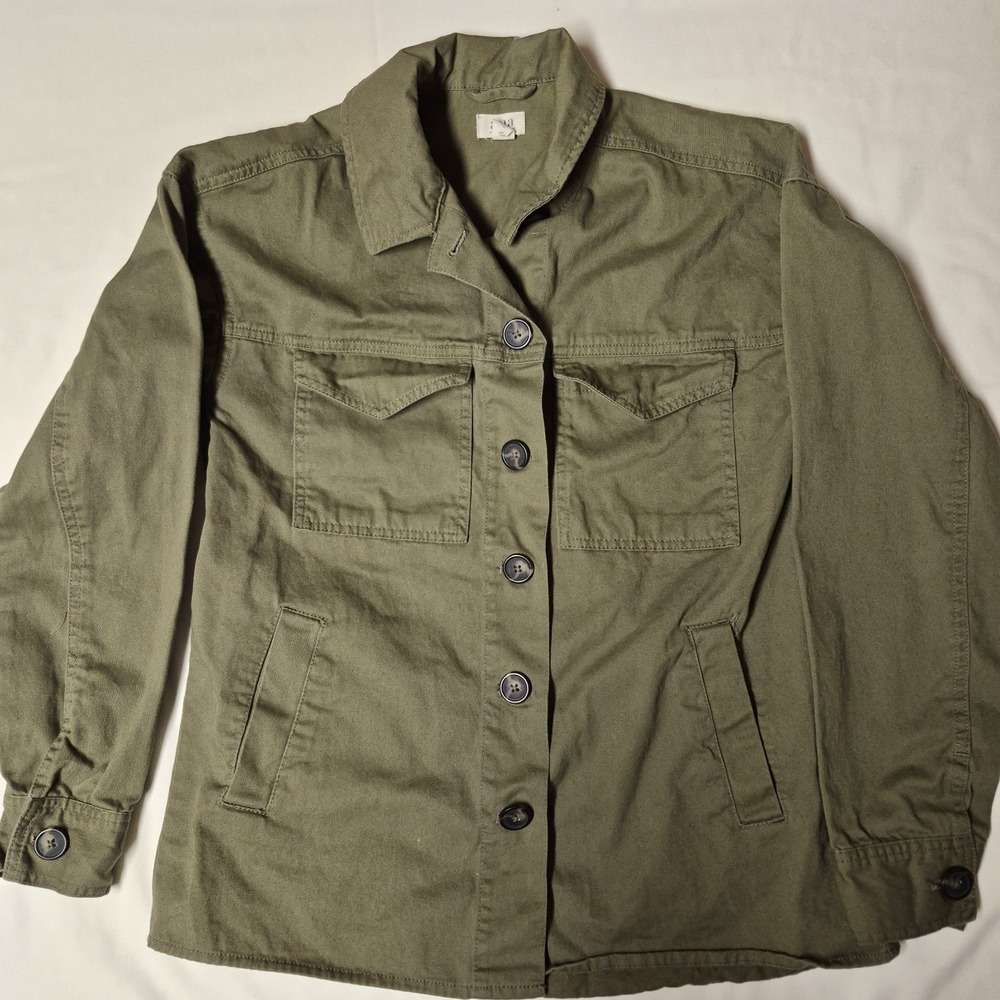 ana A New Approach Womens Olive Green Cotton Utility Military Jacket‎ XS 73691-8